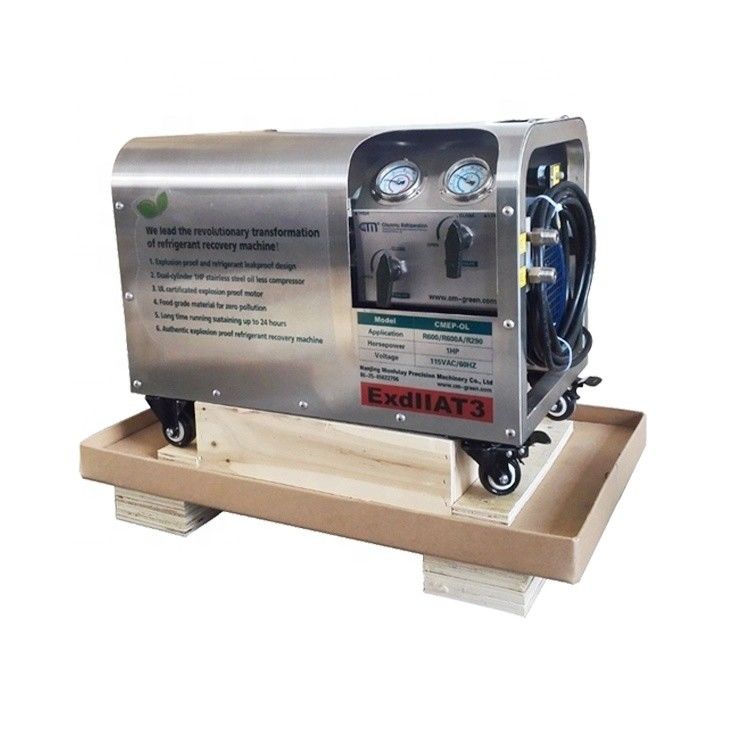 Hydrocarbon R290 R600a Refrigerant Recovery Unit ATEX Explosion Proof 1HP Dual Cylinder Recovery Charging Machine